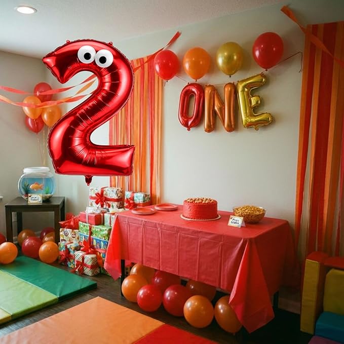 Red Monster Number 2 Balloons 40 Inch Red Monster Theme Birthday Party Decorations Large Foil Balloons for Cartoon Birthday Party Backdrop Celebration Supplies