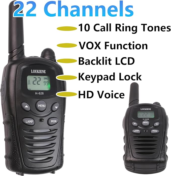 Walkie Talkies for Kids 22 Channels 2 Way Radio Toy with Backlit LCD, Flashlight 3 KMs Range for 3-12 Year Old Boys Girls Outside, Camping, Hiking (1 Pair, Black)