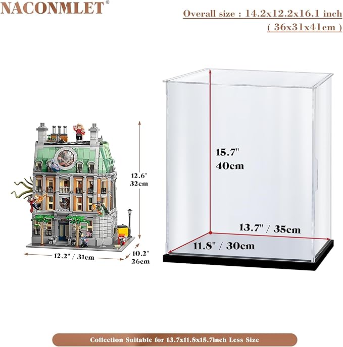 Clear Display Case with Light for Lego Sanctum 76218 Building Set,Dustproof Acrylic Display Box Showcase for Action Figures Model Trophy Collectibles(13.8"x11.8"x15.7"inch)
