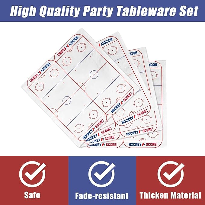 104 PCS Hockey Party Table Supplies Kit Serve 26, Includes Dinner Plates, Dessert Plates, Napkins, Cups for Ice Hockey Birthday Party Sport Events Decorations Favors