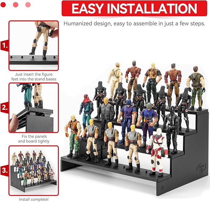 SIXPOINTS 3.75 inch Action Figure Display Shelf With Peg,4 Tier Toy Collectibles Organizer, Compatible with 1/18 Scale Vintage Star Wars /G.i Joe Figures toy (3.75 inch Vintage SW-Black)