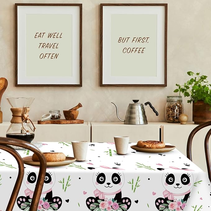 Coume 3 Pack Panda Birthday Party Decorations Panda Theme Tablecloth Favors Large Plastic Cute Table Cover for Kids Birthday Party Valentines Day Baby Shower Supplies, 54 x 108 Inches(Novelty Style)