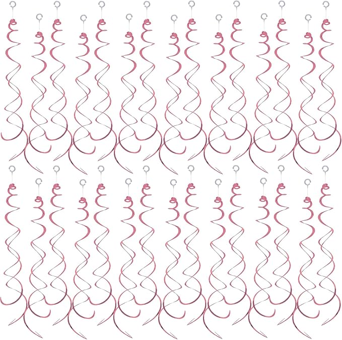 30 Pieces Hanging Swirl Party Decorations Ceiling Spiral Plastic Streamer for Birthday Graduation Wedding Celebration Baby Shower Party（Pink）