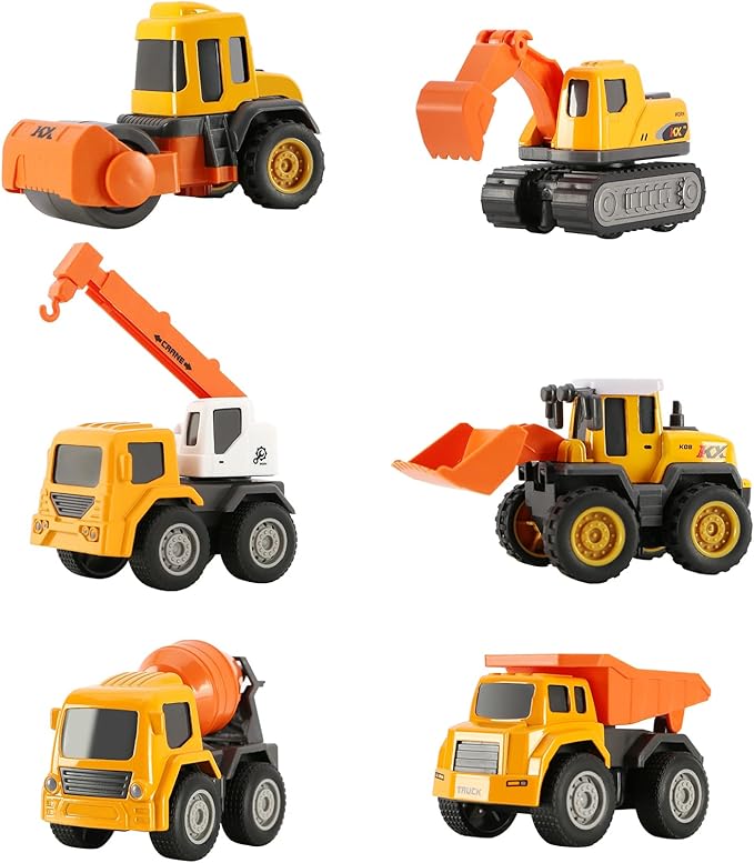 6-in-1 Mini Die Cast Alloy Construction Vehicle Set, Pull Back Toy Cars for 3 4 5 Year Old Boys Girls, Outdoor Boys Girls Toys, Ideal Gift for Birthday Party Favors & Christmas Stocking Stuffers