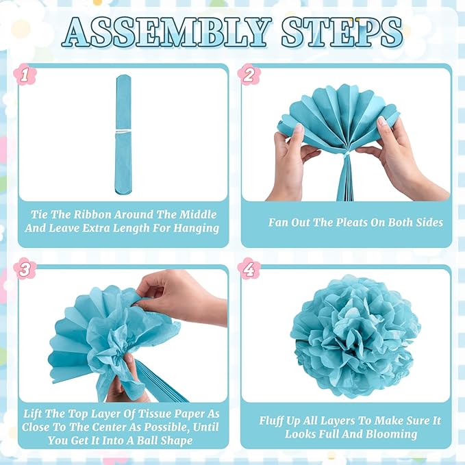 Dusty Blue Baby Shower Decorations Set with Welcome Baby Banner & Paper Fringe - Mom To Be Sash, Daddy To Be Badge, Light Blue Balloons, Paper Lantern, Pom Poms for Boy Gender Reveal Party Supplies