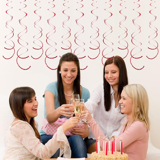 30 Pcs Red Party Hanging Swirl Decorations Plastic Streamer for Ceiling Spiral Decorations Garland for Birthday Wedding Bridal Shower Baby Shower