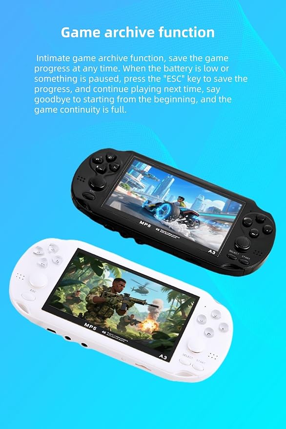 Retro Game Console 4.3 Inch Screen, Portable Dual Joystick Handheld Gaming System with 2000+ Games, Support TV Connection, Rechargeable Travel Toys for Kids Adults, Birthday Xmas Gift (Black)