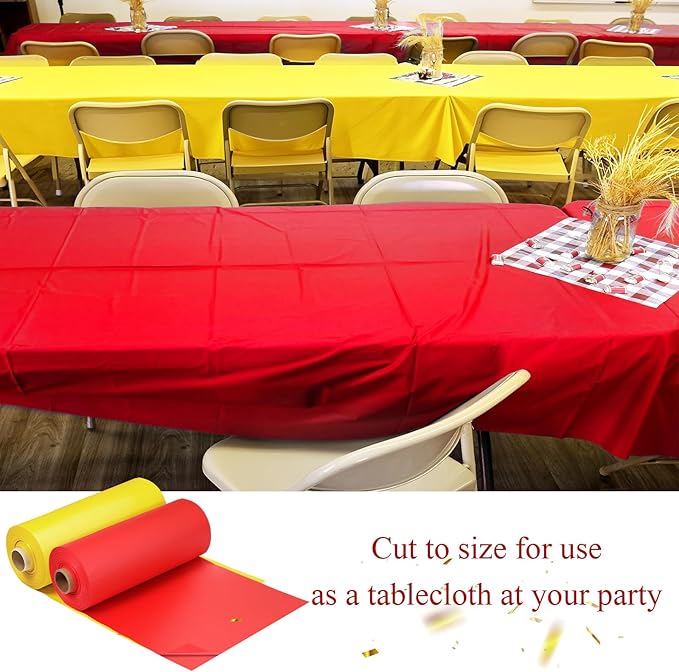 Moukeren 40'' x 100' Circus Tablecloth Roll Plastic Tablecloth Disposable DIY Carnival Tent Party Supplies for Big Top Tent Backdrop Curtains Ceiling Wall Drapes(Yellow, Red,2 Roll)