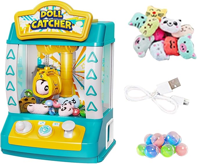 Mini Vending Machine Electronic Small Toys Best Gifts Claw Machine Arcade Game for Kids Girls Boys Toddlers Children, Green 10 Dolls