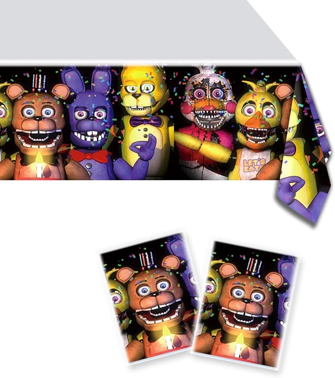 GeRRiT 2pc Party Tablecloth for Five Nights at Freddy's, Birthday Party Decoration Supplies for Five Nights at Freddy's (70" x 42")
