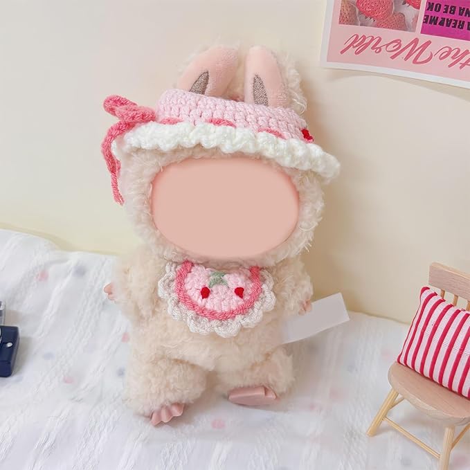 Clothes for Doll, 15/17cm Doll Clothes Set Suitable for Dolls Accessories - Hat + Bib (NO Doll),Cherry