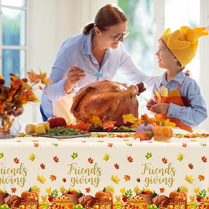 HAKOTI Fall Thanksgiving Party Decoration, 3Pack Autumn Maple Leaf Table Cover Disposable Plastic Tablecloths for Friends Giving Tablecloths