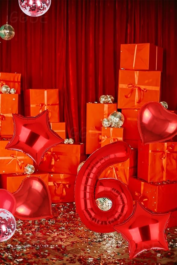 40 Inch 6 Red Number Balloons Mylar Foil Helium Digital Balloons Baby Shower 6th Birthday Party Decor Supplies