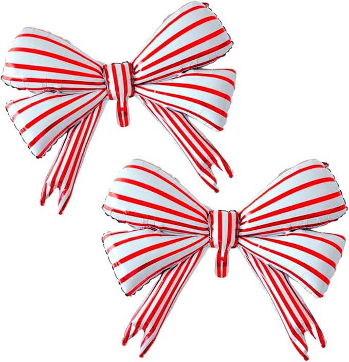 2 pcs Big Bow Balloons Red Strips 30 inch, Bow Party Balloons Decorations for Girls Birthday Mouse Themed Baby Shower Wedding Christmas Party Décor Supplies Favors