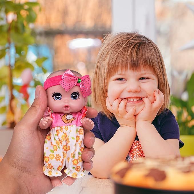6" Cute Small Baby Doll Newborn Baby All Vinyl Reborn Baby Dolls for Girls Swivel Mini Dolls 16 cm Crying Baby DIY Toys for Ages 3