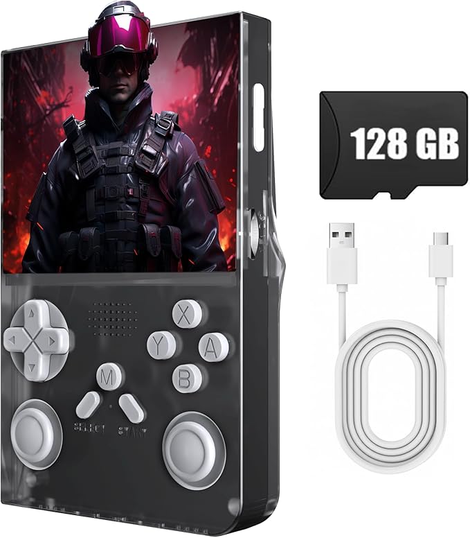 R40S Pro+ Handheld Game Console, 18000+ in 1 Games Mini Retro Video Console, 3.5-Inch IPS Screen,128GB TF Memory Memory,Built in 45+ Emulators,3800mAh Battery (Black 128G)