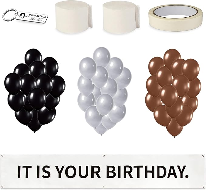 50 PCS It Is Your Birthday Banner Set, The Office Merchandise Vinyl Banner with Metal Hanging Grommets, Balloons, Paper Streamer and Tape for Birthday Party Supplies, Party Decorations