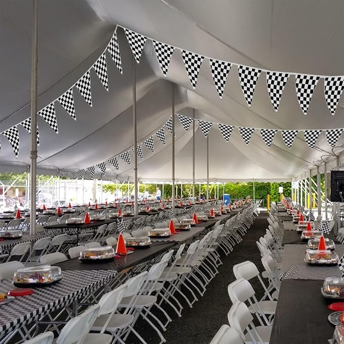 Race Car Birthday Decorations,Racecar Centerpiece Decoration,7in Orange Racing Cones(12),Checkered Flags (24), Racetrack Floor Runner,Checkered Banner,Car Theme Party Supplies(39PCS)