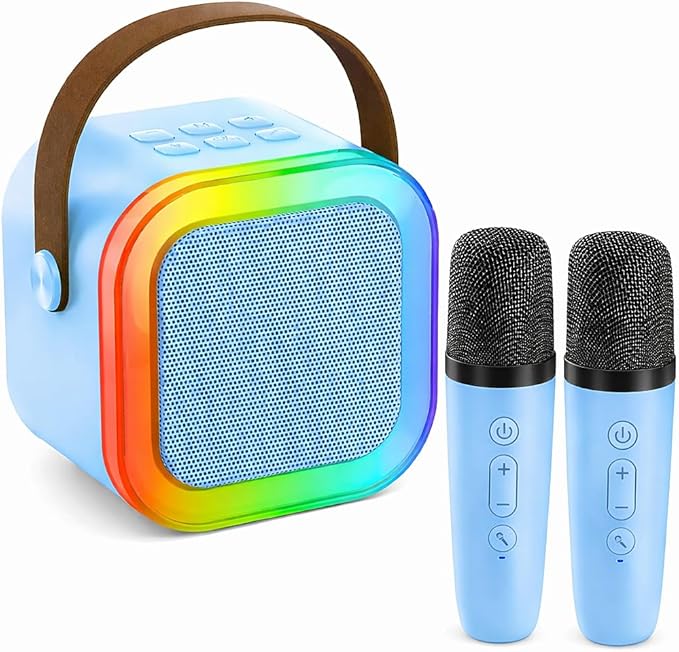 Karaoke Machine for Kids, Portable Bluetooth Speaker with 2 Wireless Microphones, Christmas Birthday Gift Toy Ideas for Boys and Girls Ages 4, 5, 6, 7, 8, 9, 10, 12+ Years Old (Blue)