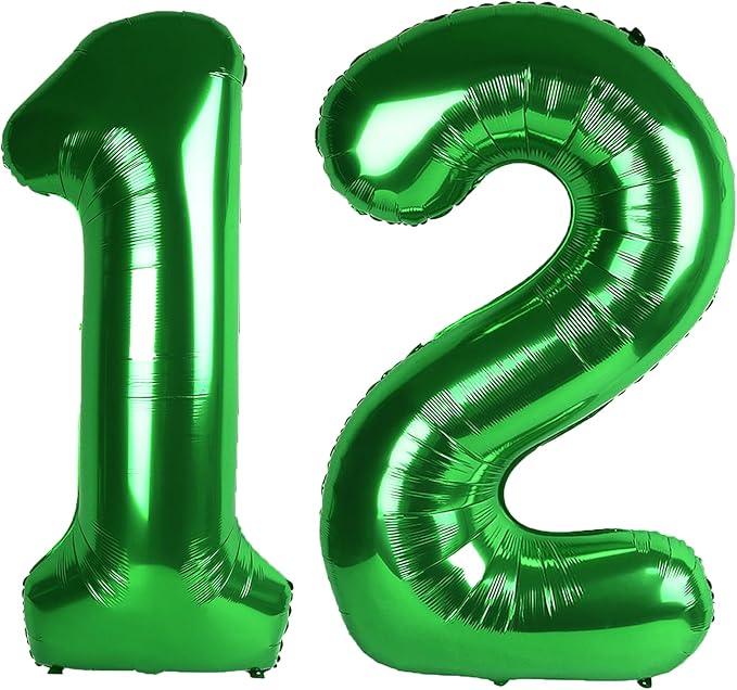 40 Inch Green Number 12 Digital Balloon,Jumbo Mylar Foil Helium Balloon for 12 Balloons for Birthday Party,Wedding Anniversary Party Decorations
