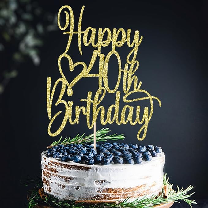 Gold Glitter Happy 40th Birthday Cake Topper - Cheers to 40 Years Cake Topper, 40 & Fabulous Cake Decoration for Hello 40th Birthday Anniversary Party Cake Decorations Supplies