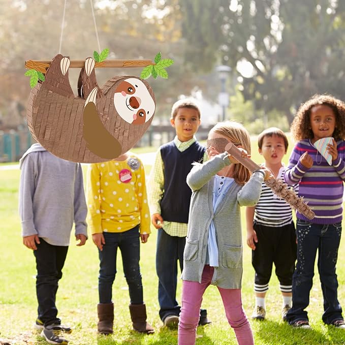 Sloth Piñatas for Birthday Party Animal Piñata with Stick, Blindfold, Confetti for Adults Birthday Baby Shower Party Supplies