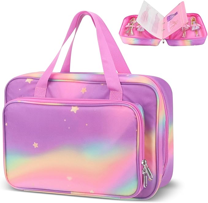Doll Carrying Case Accessory Organizer Storage, Case to Hold Dolls and Clothes, Much Pocket for Doll’s Clothes, Accessories, Fits 6 Dolls & Accessories, Secure Straps Protect Dolls - Rainbow