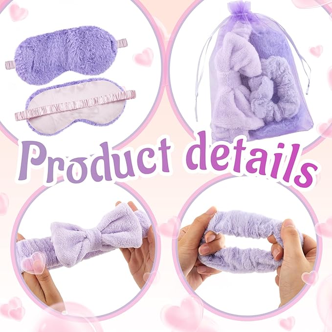 36 Pcs Sleepover Party Supplies for Girl Spa Slumber Birthday Favors Throw Blanket Pillow Eye Mask Headband Scrunchies (Solid Color,Purple)