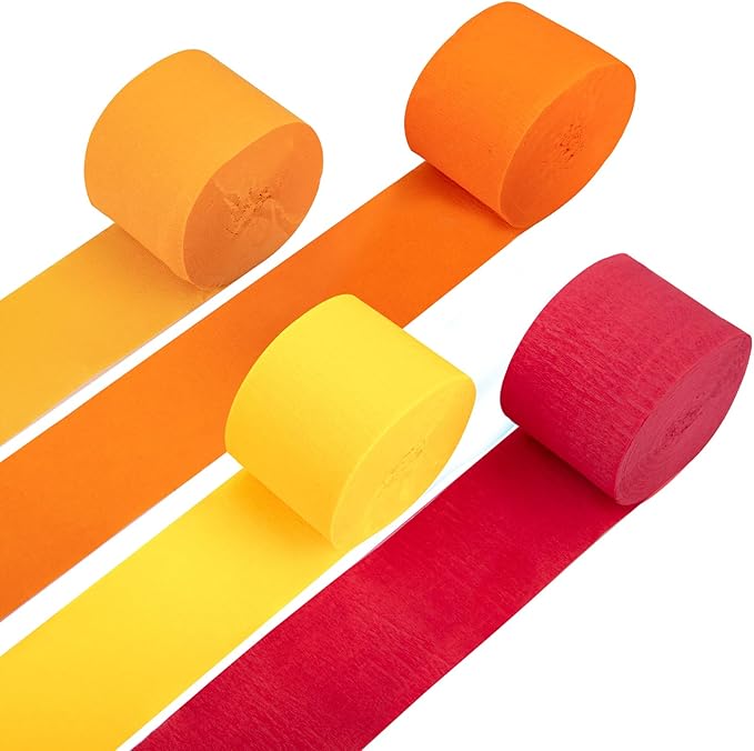 Orange Streamers Party Decorations, 8 Rolls Red Orange Yellow Crepe Paper Streamers for Thanksgiving Party Decorations, Birthday & Home Backdrop Decorations