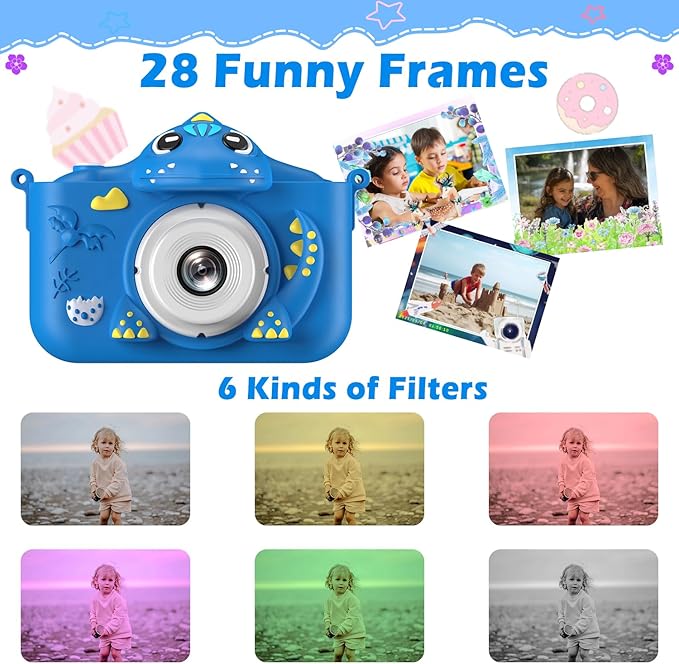 Kids Camera for Girls Boys Toddlers Childrens Age 3-8 Digital Selfie with 64GB Card for Son Daughter Grandson Granddaughter Christmas Birthday Gifts