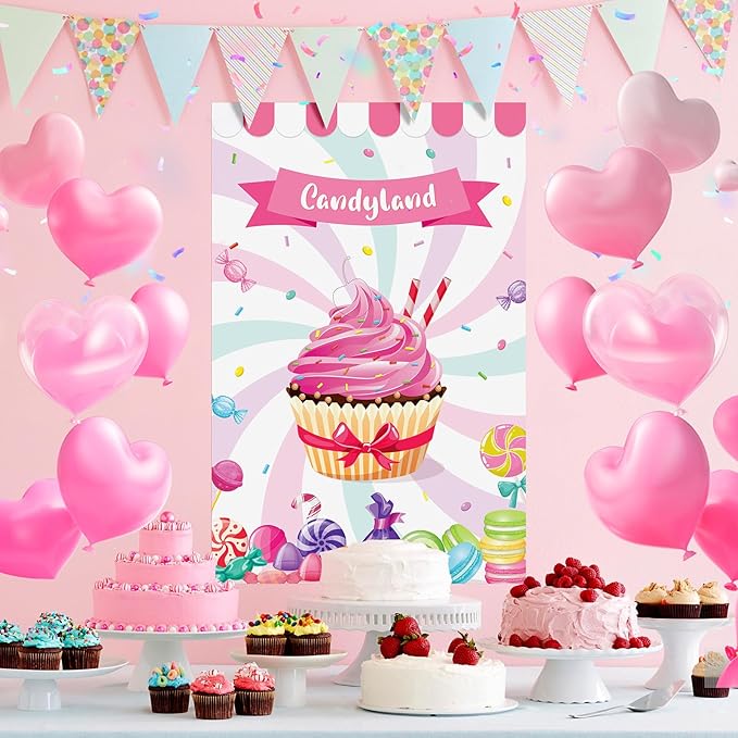 Pin The Cherry on The Cupcake Game for Kids Birthday Pin Game Girls Birthday Party Games Candy Land Party Decorations, Large Candyland Game Poster with 36 Cherry Stickers Candyland Party Favors