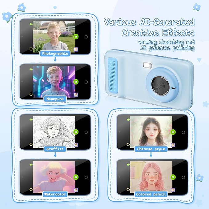 AI Everything Recognition Kids Camera for 4-12 Years Old Girls Boys, Supports 5G/2.4G Dual-Band Wi-Fi,4" LCD Touch Screen,Dual Lenes Selfie Digital Camera,Gift Ideas for Birthday Christmas Festival