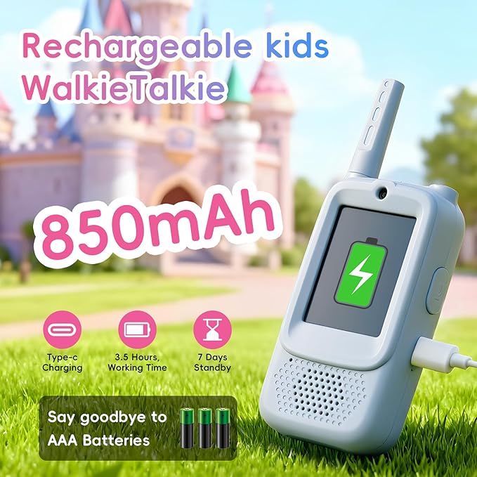 2-Pack Kids Walkie Talkies with Video Calling, No Wi-Fi Needed for 2-Way Video Chat, Rechargeable Handheld Video Intercom for Indoor Outdoor Play, Camping, Gift for Boys Girls Ages 3-12 (Blue/Pink)