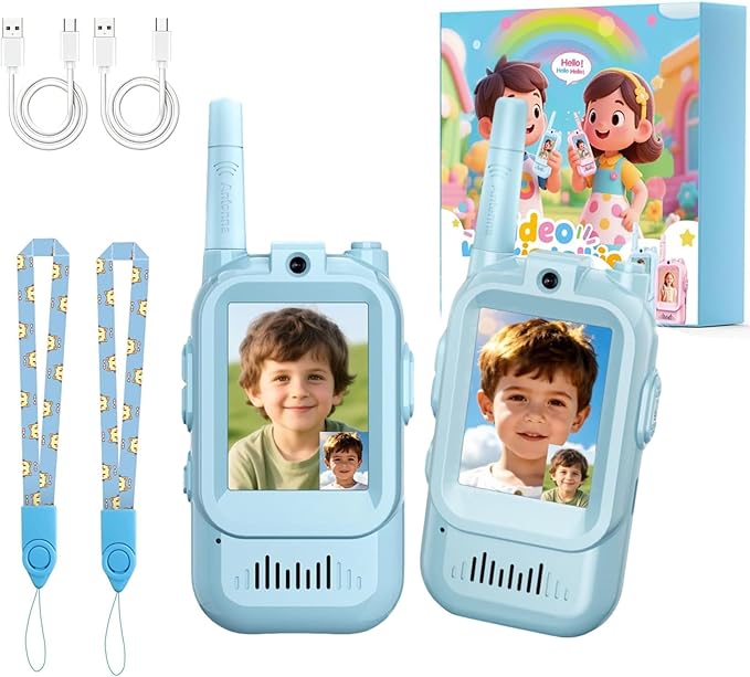 Video Walkie Talkies Toys for Kids Ages 3-12 – Rechargeable USB Two-Way Radios with Camera, 2 Packs Handheld Intercom for Indoor Outdoor Family Games, Camping, Hiking & Birthday Gifts (Blue & Blue)