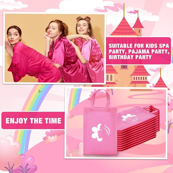 Bonuci 50 Pcs Spa Party Supplies for Girls, 10 Satin Robe 10 Kids Slippers Sleepover Birthday Spa Party Favors