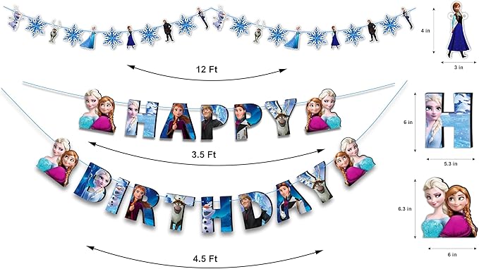 Frozn Theme Birthday Party Supplies - Decoration Set for Girls Celebration, Ice Princess Party Décor Kit with Banner, Cake Topper, Cupcake Toppers and Table Decorations for Home Event Setup