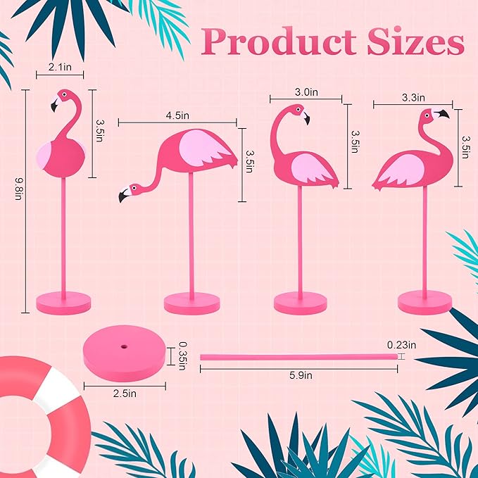 4Pcs Flamingo Wood Tall Standing Block Set Christmas Pink Flamingo Table Sign Tropical Bird Table Centerpieces Toppers for Home Office Desk Tier Tray Decor Party Supplies