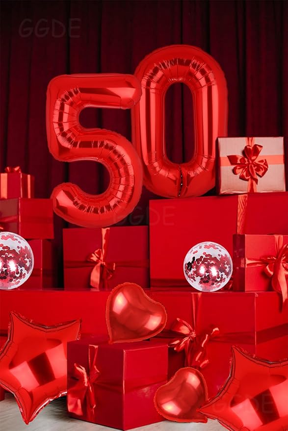 40 Inch 50 Red Number Balloons Mylar Foil Helium Digital Balloons Anniversary Event Celebration 50th Birthday Party Decor Supplies 10 Pcs