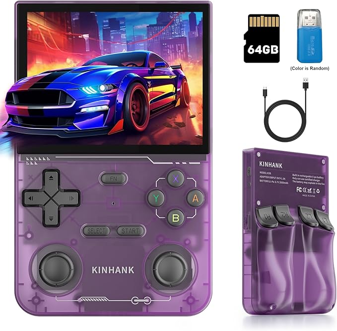 kinhank Retro Handheld Game Console, Supports 9000+ Games, Equipped with 64G TF Card, Portable Mini Retro Video Games Console, 3.5-inch IPS Screen