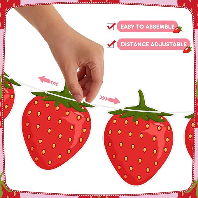 Lewtemi 4 Packs Strawberry Garland Decoration, Strawberry Party Supplies for Berry First Birthday, Baby Shower, Summer Picnic, Fruit Theme Party, Hanging Banner for Wall, Table, Photo Booth(Red)
