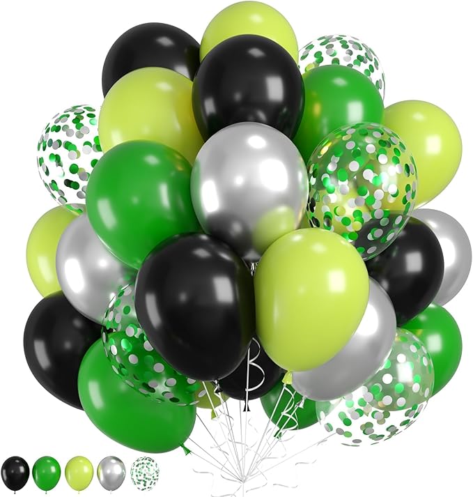 Green and Black Balloons,Green Silver Black Balloon Confetti Balloons for Baby Shower Graduation Soccer Birthday Game Party Decorations