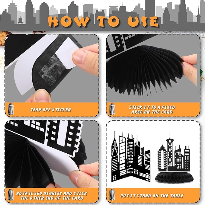 Pickmesh 12 Pieces Hero Party Decorations City Skyscraper Honeycomb Centerpieces Table Decorations Skyline Buildings Table Topper for Hero Birthday Skyscraper Party Supplies