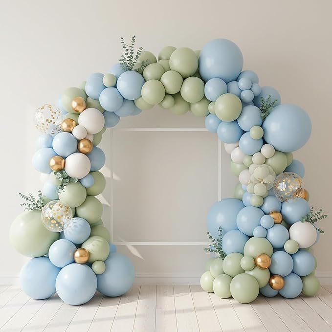 RUBFAC Dusty Green Balloons 129pcs Different Sizes Pack of 18 12 10 5 Inch, Latex Boho Sage Green Balloon Garland Arch Kit for Wedding Dinosaur Jungle Safari Birthday Party Decorations