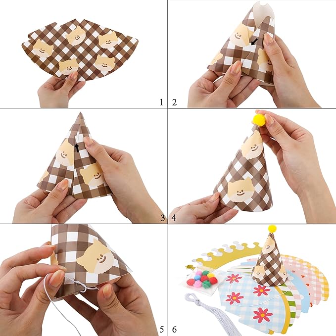 Olen Party Hats for Kids Birthday, 11 Pack Birthday Hats with Pom Poms, Paper Cone Caps for Stuffed Animals, Party Crown Caps Set, Small Celebration Accessories for Girls Boys Toddlers