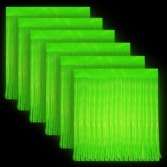 6 Pack Glow in The Dark Curtains Party Supplies 6.6 x 3.3 Ft Glow Tinsel Foil Fringe Curtains Photo Booth Prop Backdrop Streamer for Birthday Holiday Neon Party Decorations