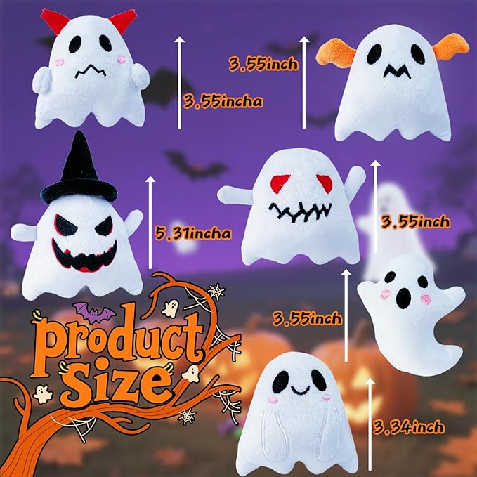 18Pcs Halloween Plush Toys,Cute Ghost Plush,Halloween Stuffed Animals,Party Favors Treat Bag Stuffers for Kids (White Ghost)