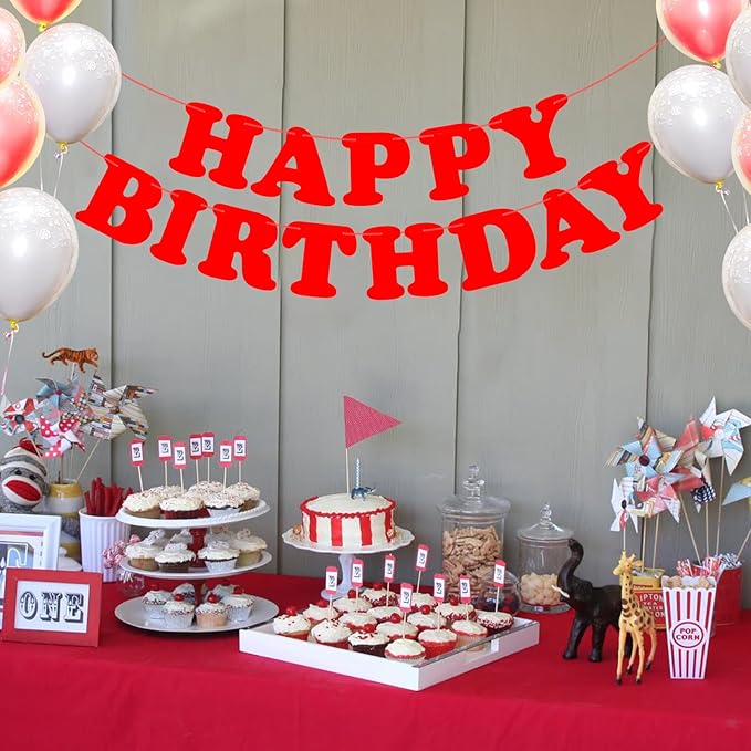 Red Happy Birthday Banner Sign Birthday Party Supplies Party Background for Kids Boys Girls Birthday Party Decorations