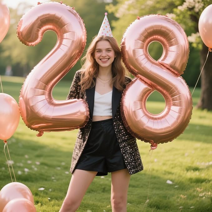 40 Inch Rose Gold Balloon Number 28 Balloon,Jumbo Mylar Foil Helium Balloon for 28 Digital Balloons for Birthday Party,Wedding Anniversary Party Decorations