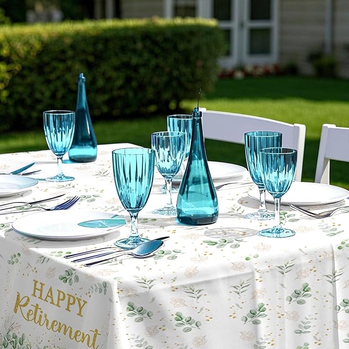 3Pcs Sage Green Retirement Party Decorations Greenery Happy Retirement Tablecloth Plastic Rectangle Gold Green Retired Table Cloth for Women Men Teachers Goodbye Going Away Party Supplies 54" x 107"