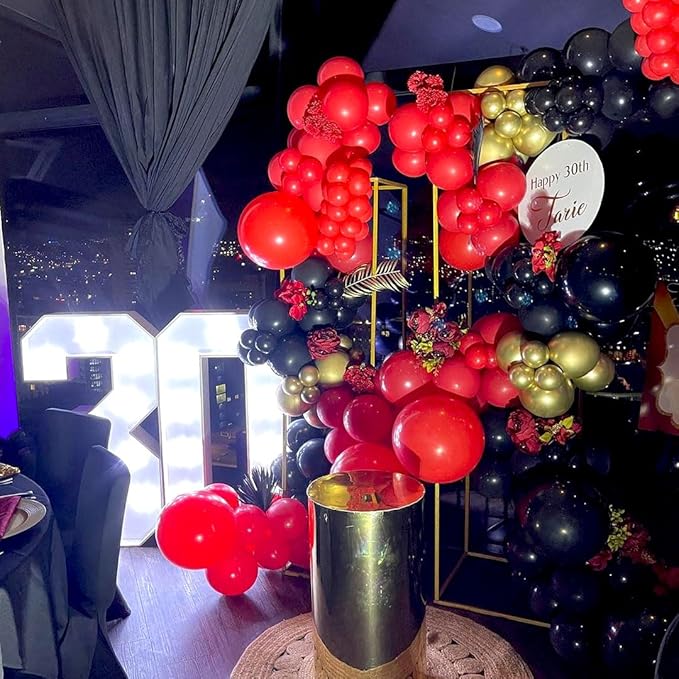 Red Black and Gold Party Balloons, Black and Red Latex Balloons 50 Pcs 12 inch Red Black Gold Balloons For Graduation Hollywood Casino Wedding Party Decoration